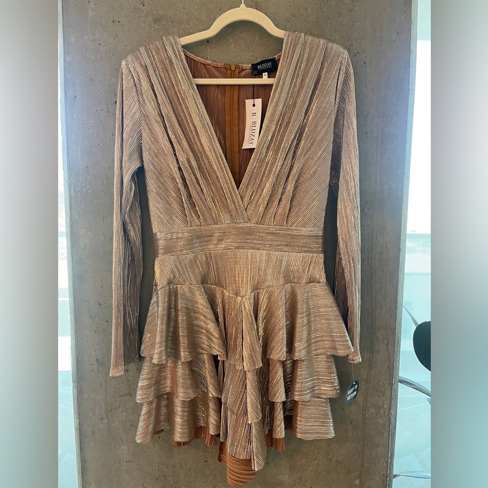 REVOLVE Wolf & Badger BLUZAT Metallic Ruffled Mini Dress (Medium)